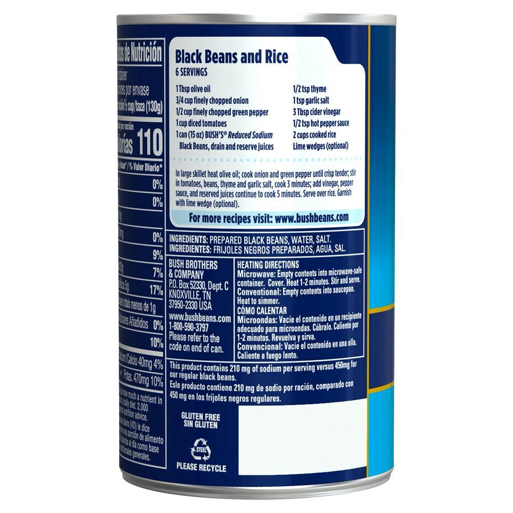 Bush&#039;S Reduced Sodium Black Beans, 15 Oz Can