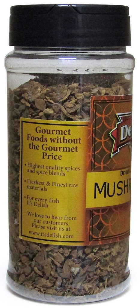 Dried Mushroom Kibble by Its Delish, 3.5 Oz Medium Jar Dark Chilean Dehydrated and Chopped Boletus Luteus Mushrooms for Cooking and Flavoring