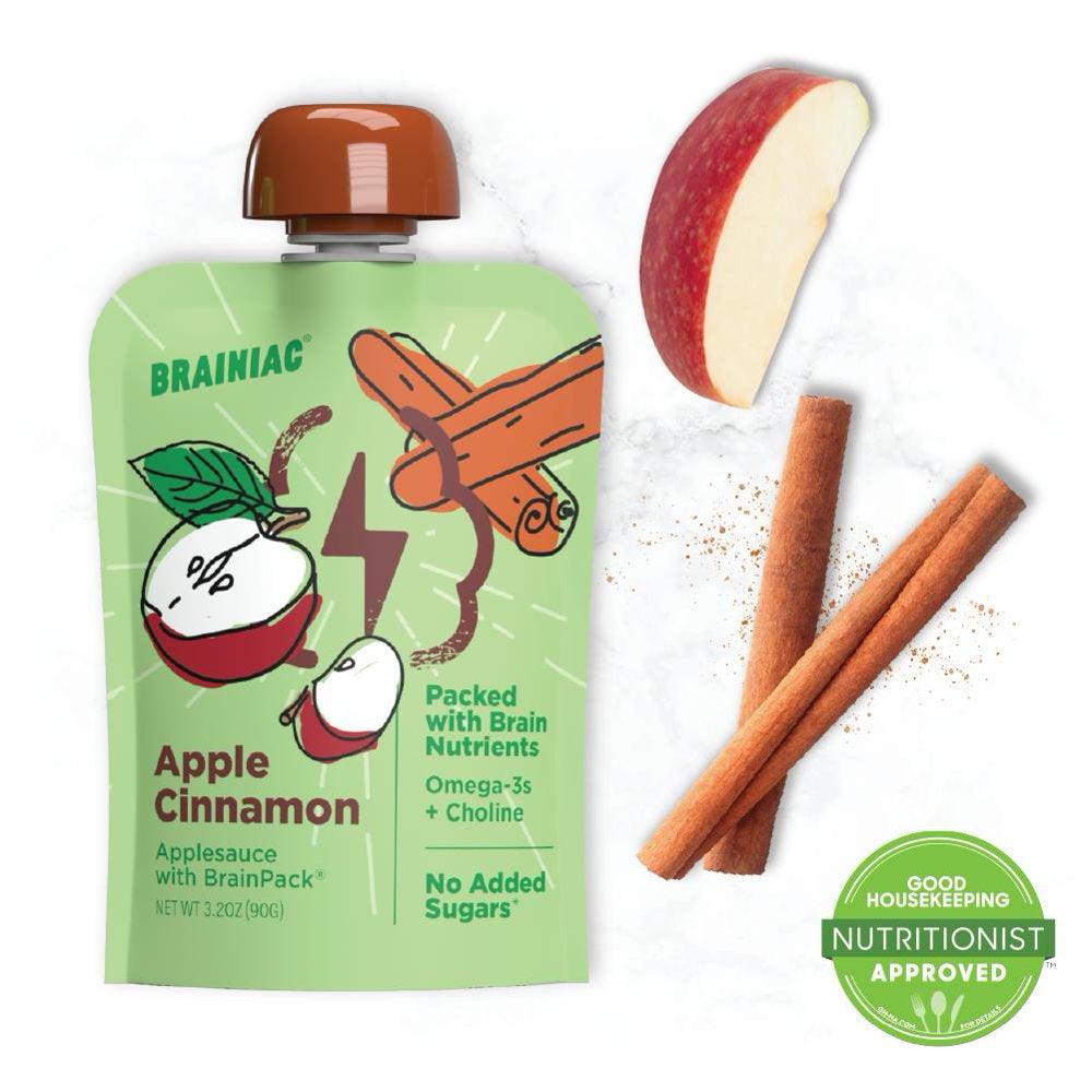 Brainiac Omega-3 Applesauce, Cinnamon Apple, No Sugar Added, 3.2 Oz,10 Ct