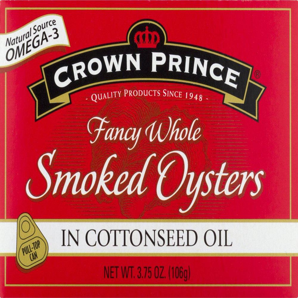 Crown Prince Fancy Whole Smoked Oysters in Cottonseed Oil, 3.75 Oz