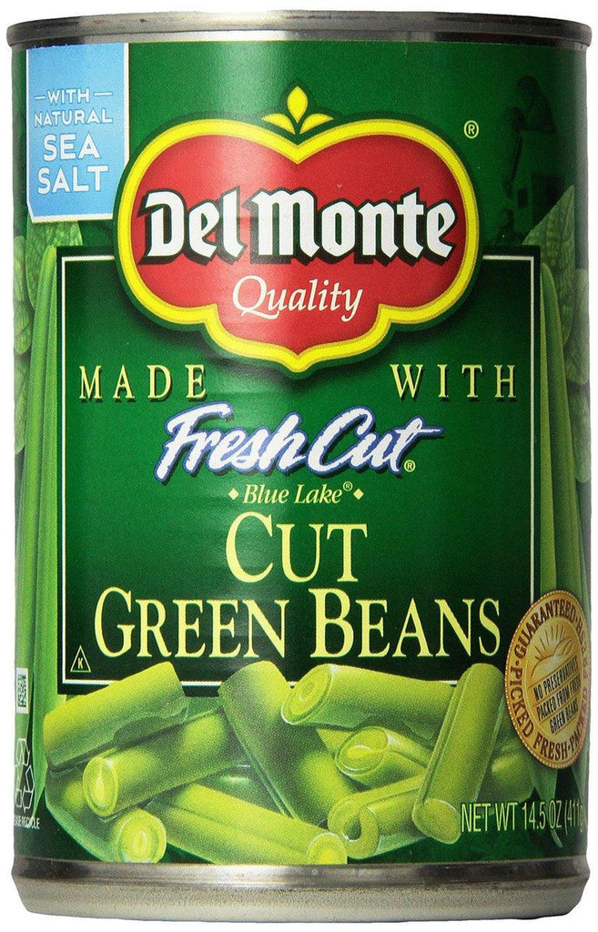 24 PACKS : Del Monte Blue Lake Cut Green Beans W/Natural Sea Salt 14.5 Oz.