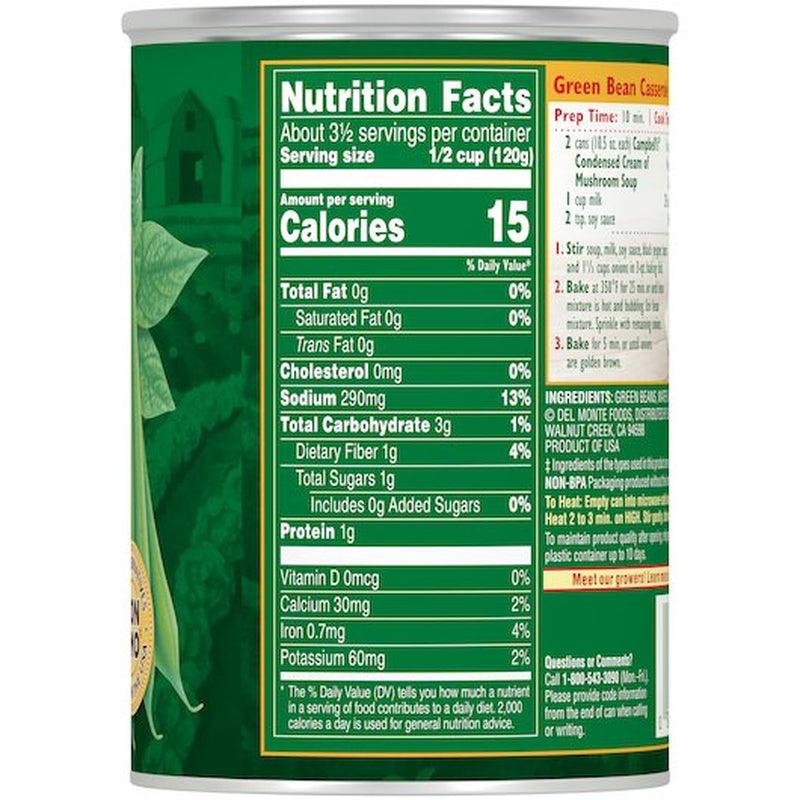 24 PACKS : Del Monte Blue Lake Cut Green Beans W/Natural Sea Salt 14.5 Oz.