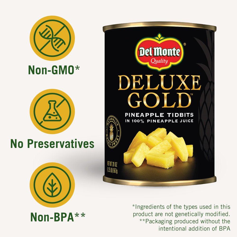 Del Monte DELUXE GOLD Pineapple Tidbits, Canned Fruit, 20 Oz Can