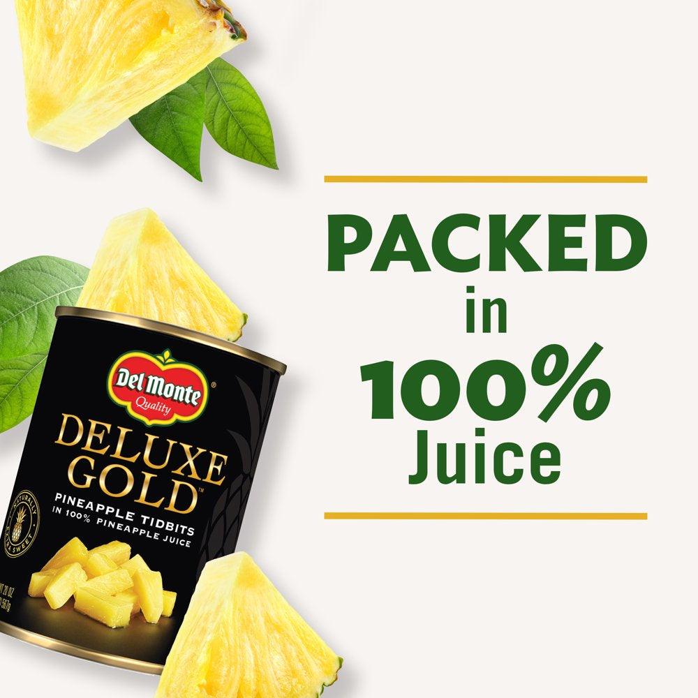 Del Monte DELUXE GOLD Pineapple Tidbits, Canned Fruit, 20 Oz Can