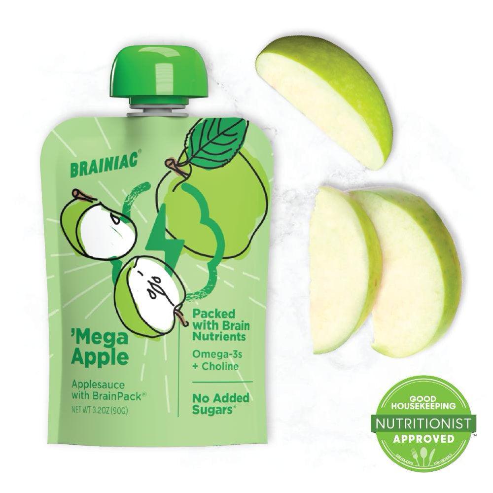 Brainiac Omega-3 Applesauce, Apple, No Sugar Added, 3.2 Oz, 10 Ct