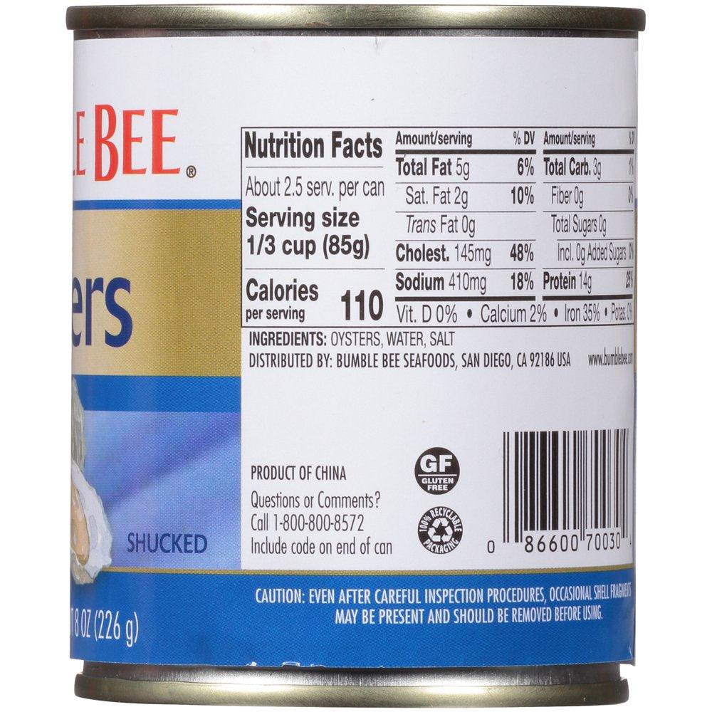 Bumble Bee Premium Select Whole Canned Oysters, 8 Oz Can