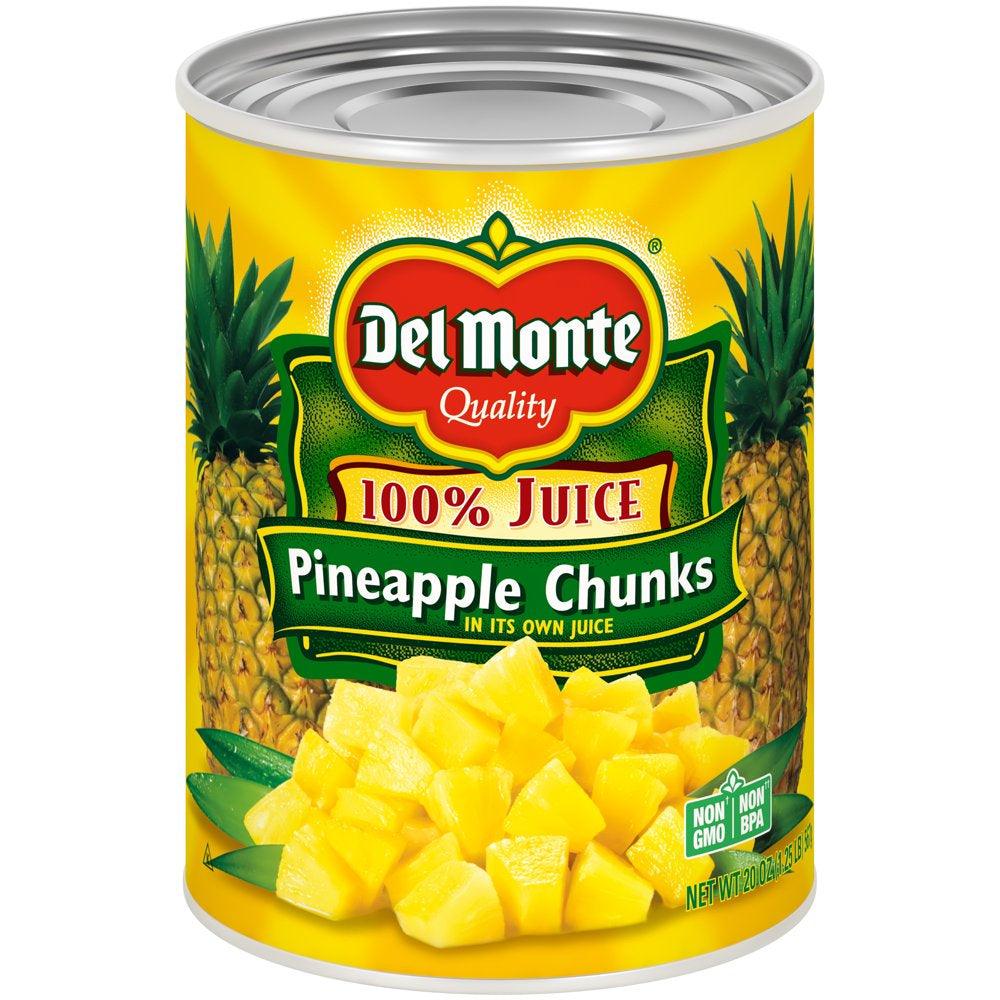 Del Monte Pineapple Chunks in 100% Juice, Canned Fruit, 20 Oz Can