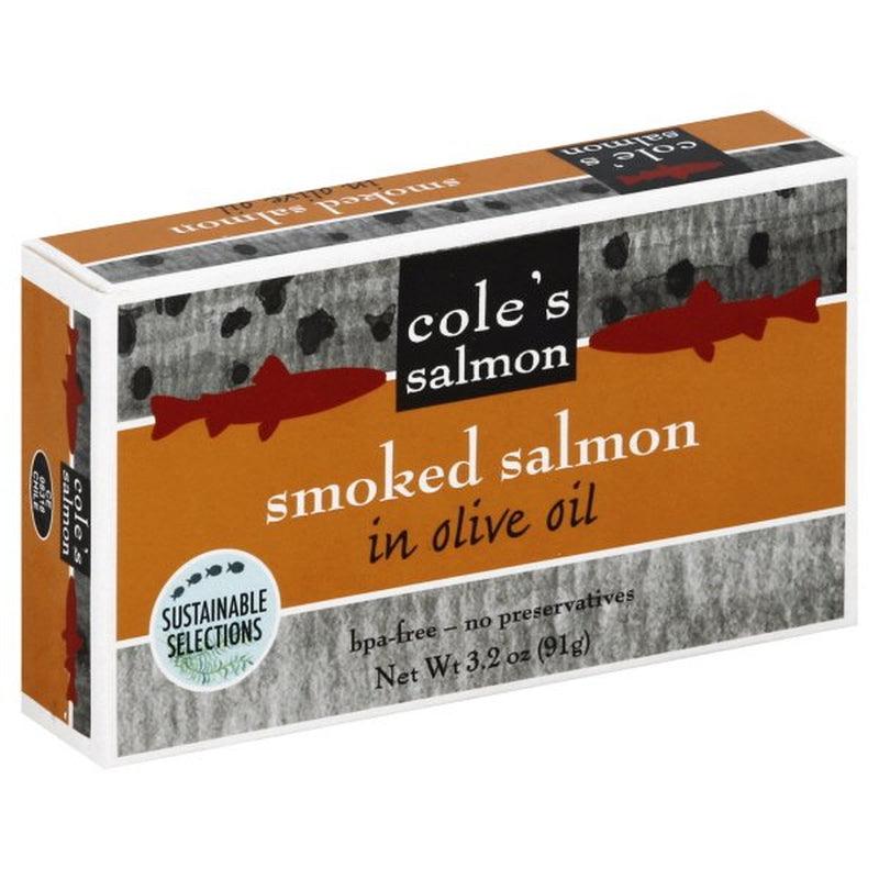 Coles Smoked Salmon in Olive Oil 3.2 Oz - Fish Fillet, High Protein, Canned , Skinless, Boneless, Gluten-Free