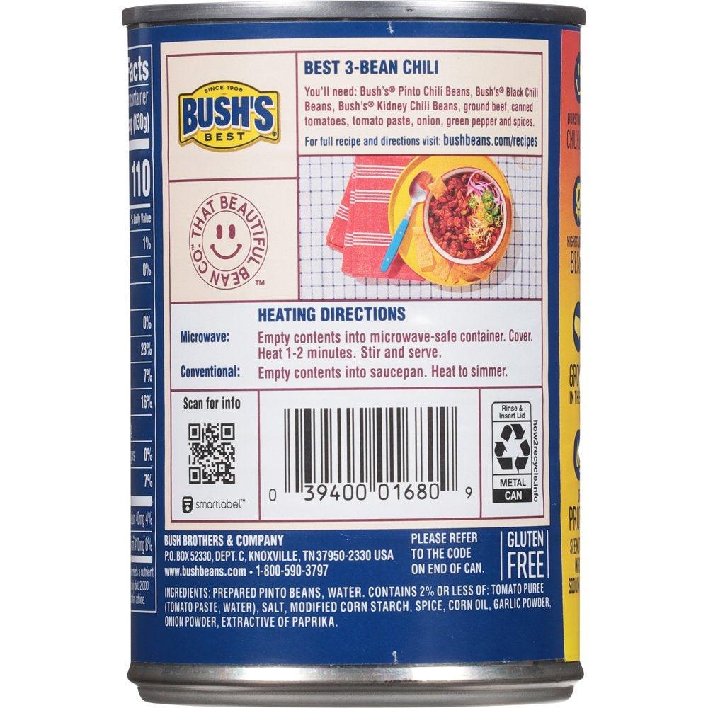 Bush&#039;S Chili Beans, Pinto Beans in Medium Chili Sauce, 16 Oz