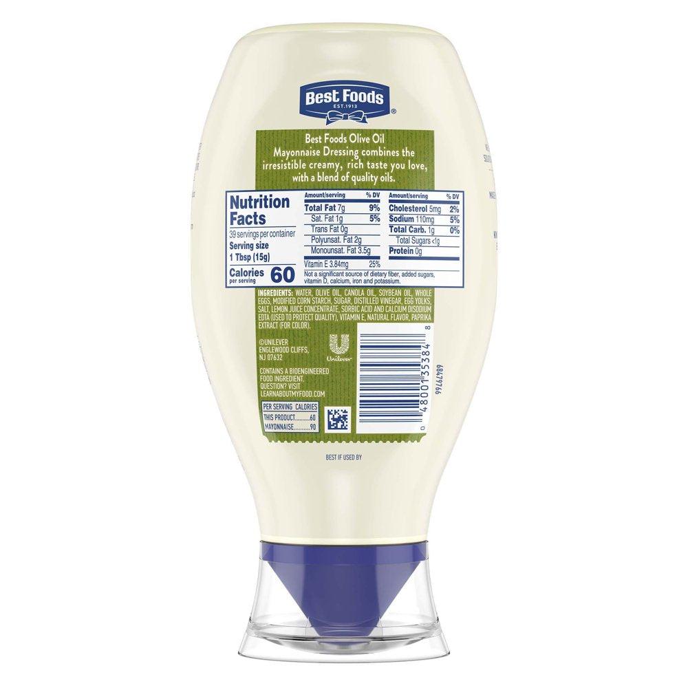 Best Foods Mayonnaise Dressing with Olive Oil Squeeze Rich in Omega 3-ALA 20 Oz