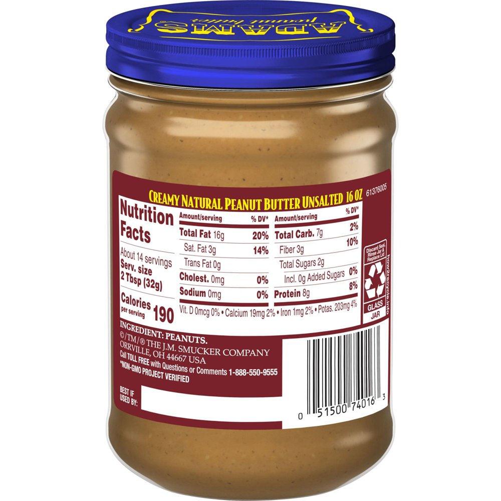 Adam&#039;S Natural Unsalted Creamy Peanut Butter, 16-Oz