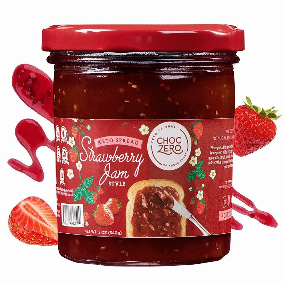 Choczero Keto Strawberry Jam Preserves,No Sugar Added, Low Carb, Keto Friendly, Fruit Spread Alternative, Perfect Jelly for Bread, Gluten Free, Naturally Sweetened with Monk Fruit (1 Jar, 12 Oz)