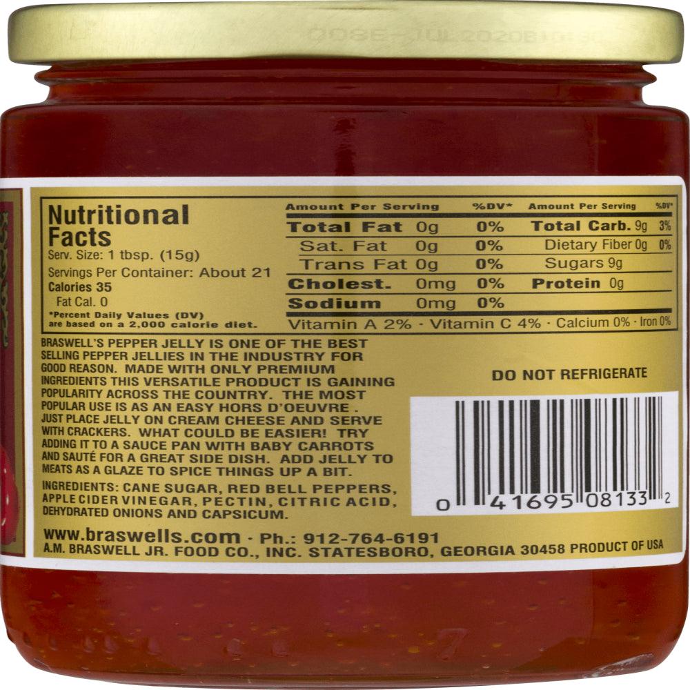 Braswell Red Pepper Jelly Spread, 10.5 Oz Glass Jar