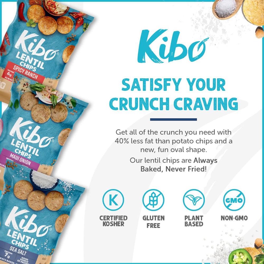 18-Pack Kibo Foods Lentil Chips Super Snack Set (Sea Salt, Maui Onion, Spicy Ranch)| Gluten Free, Plant-Based, High Protein, Vegan Snacks, Non-Gmo, Kosher 1Oz Bags| Kibo Foods