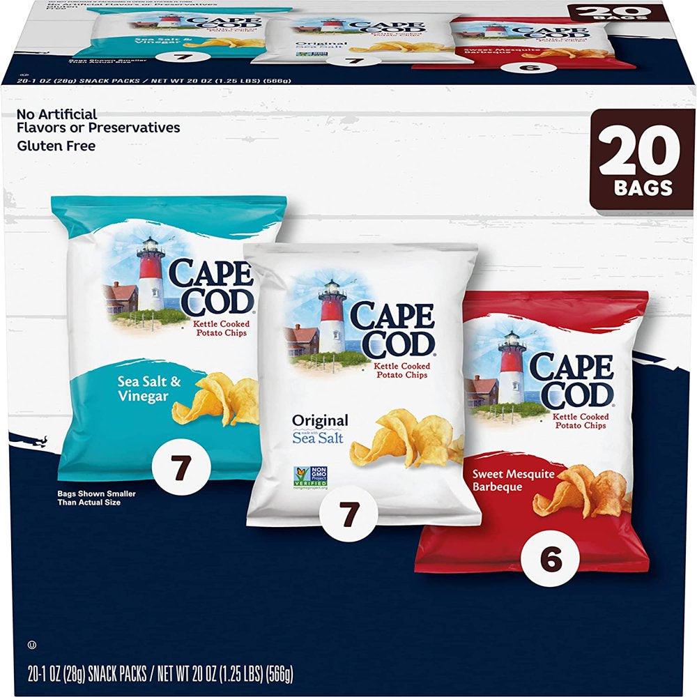 Cape Cod Original, Salt &amp; Vinegar &amp; BBQ Kettle Chips, 20 Count Variety Pack