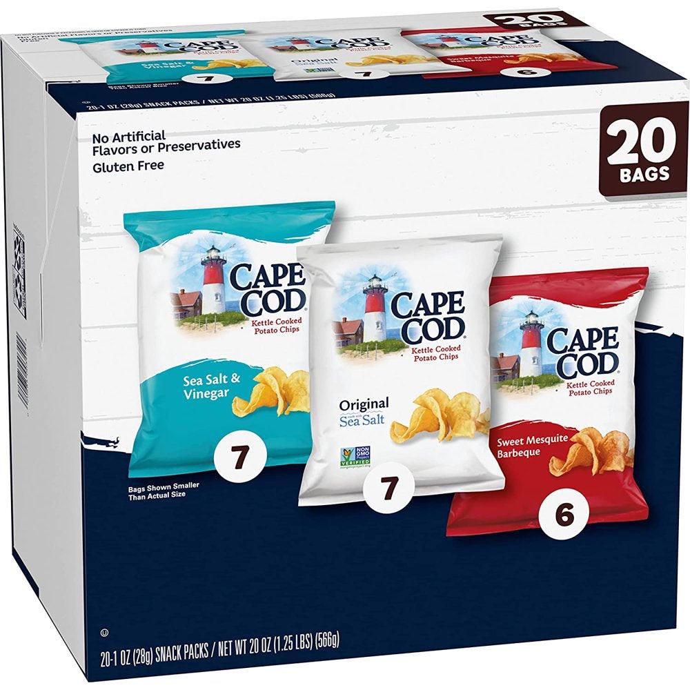 Cape Cod Original, Salt &amp; Vinegar &amp; BBQ Kettle Chips, 20 Count Variety Pack