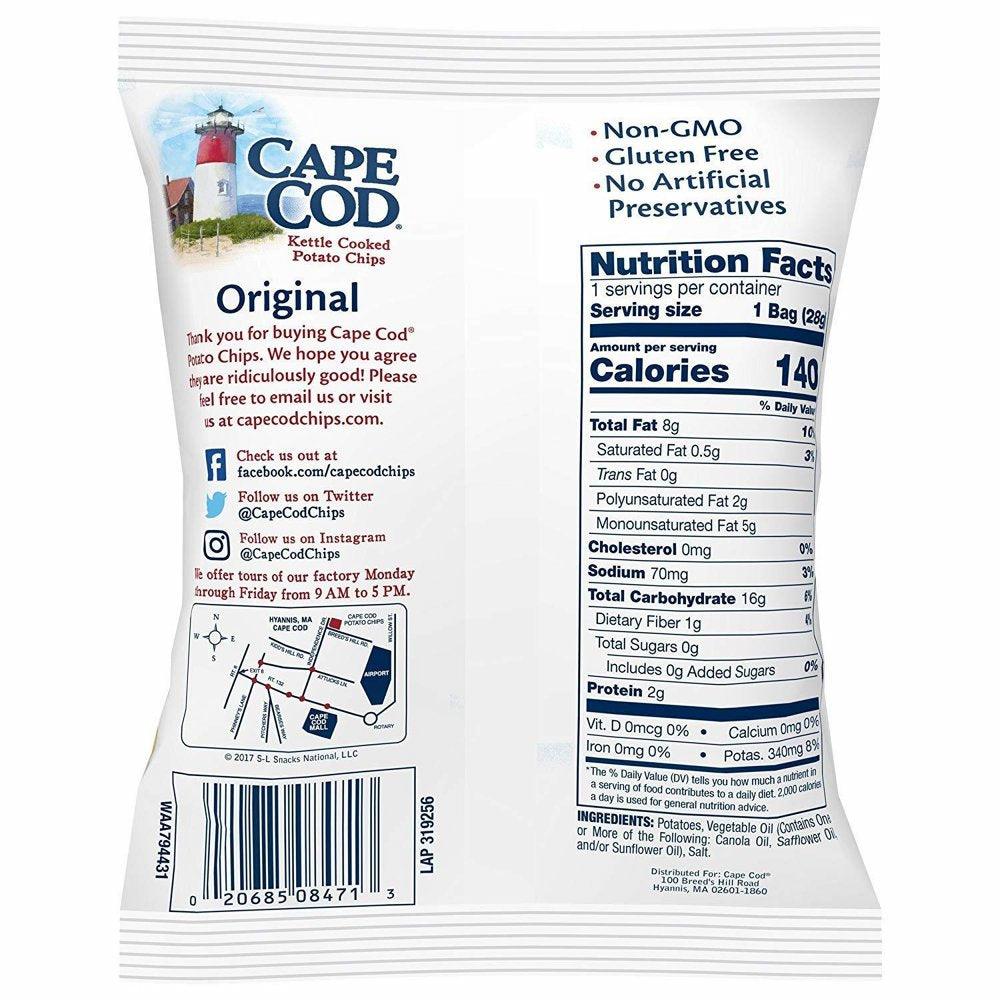 Cape Cod Original Kettle Cooked Potato Chips, Gluten-Free 1Oz Bag (Pack of 12, Total of 12 Oz)