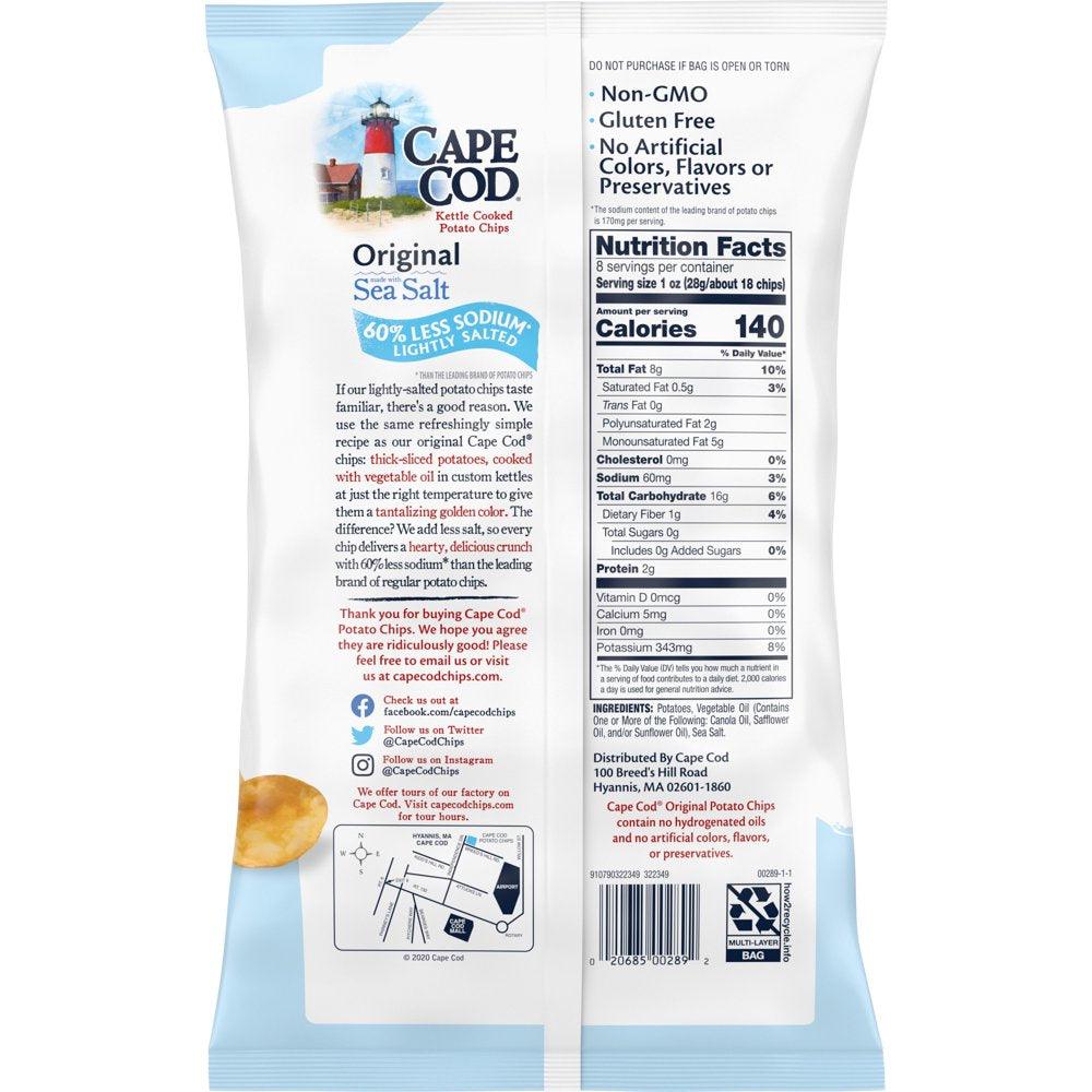 Cape Cod Potato Chips, Lightly Salted Kettle Cooked Chips, 8 Oz