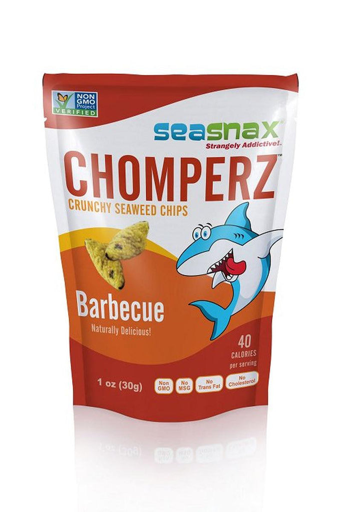 Chomperz Crunchy Seaweed Chips - Barbecue - Case of 8 - 1 Oz.