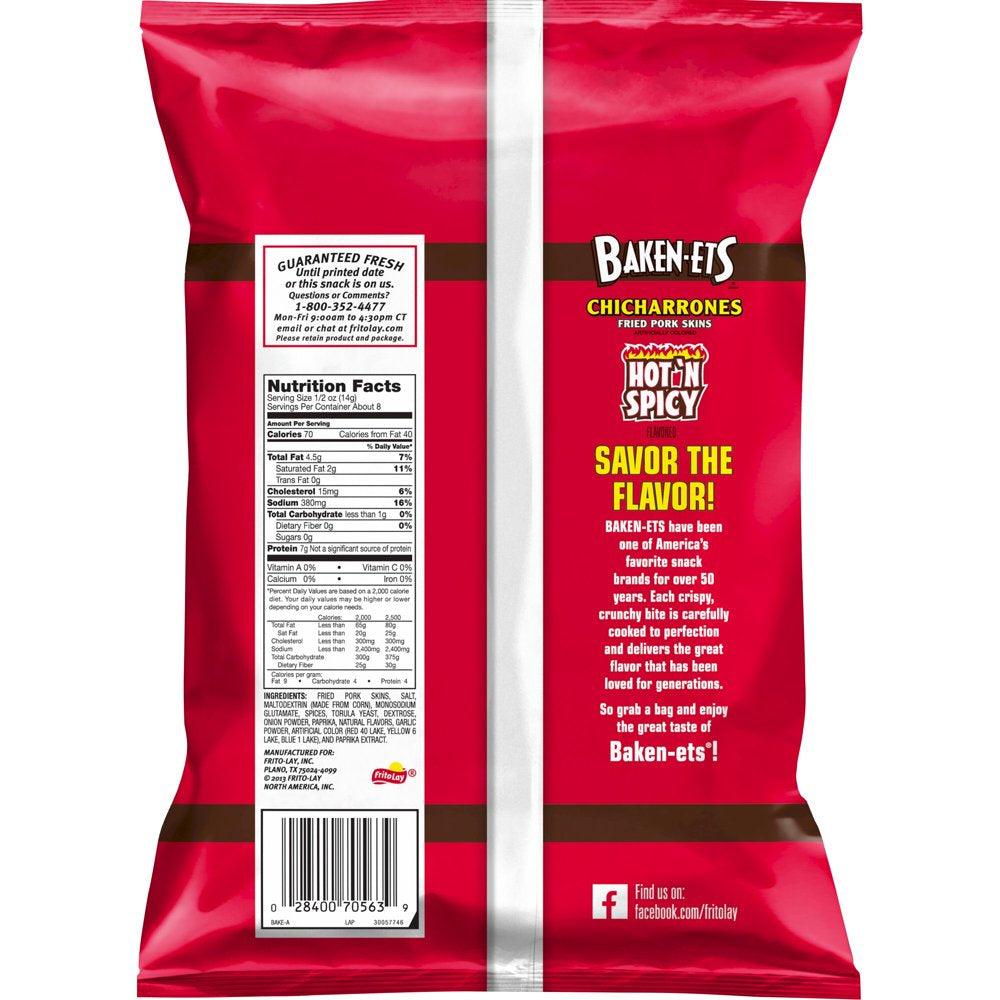 Baken-Ets Hot &#039;N Spicy Flavored Fried Pork Skins, 4 Oz