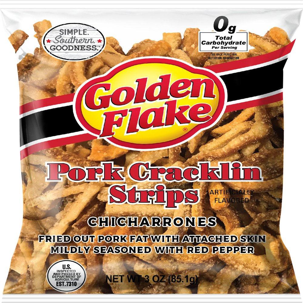 3 Oz Golden Flake Red Pepper Pork Cracklin Strips