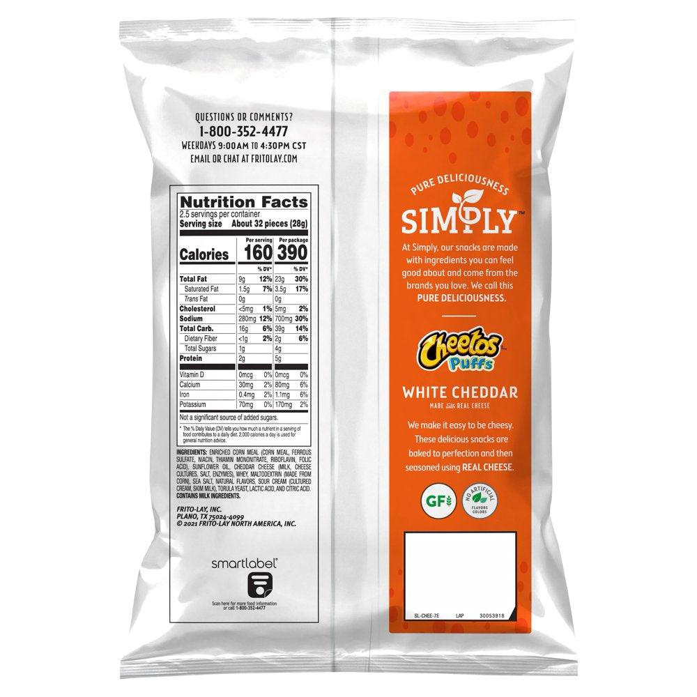 Cheetos Simply Puffs Cheese Flavored Snacks White Cheddar 2.5 Oz