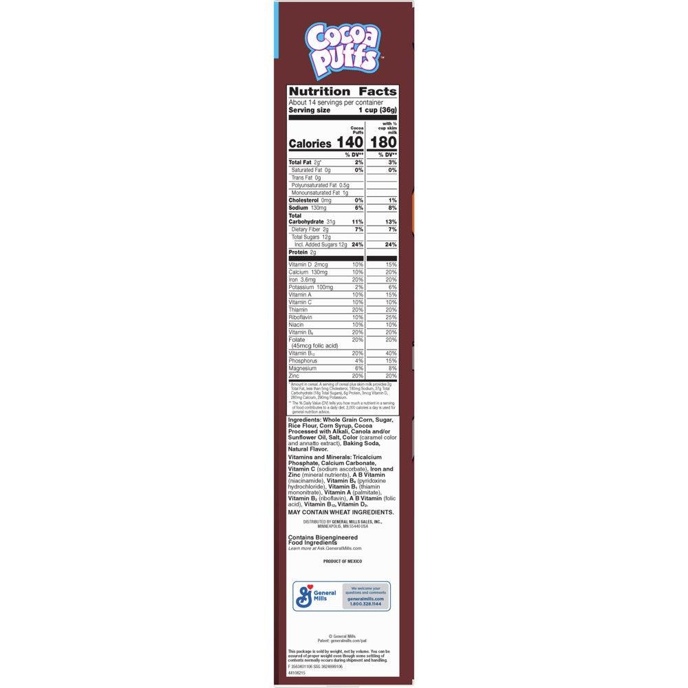 Cocoa Puffs, Chocolate Breakfast Cereal with Whole Grains, 18.1 Oz