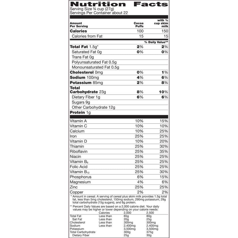 Cocoa Puffs, Chocolate Cereal, with Whole Grains, 20.9 Oz