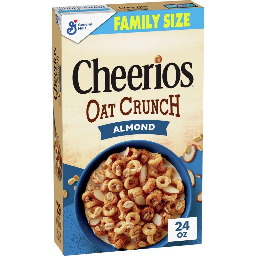 Cheerios Oat Crunch Almond Oat Breakfast Cereal, Family Size, 24 Oz