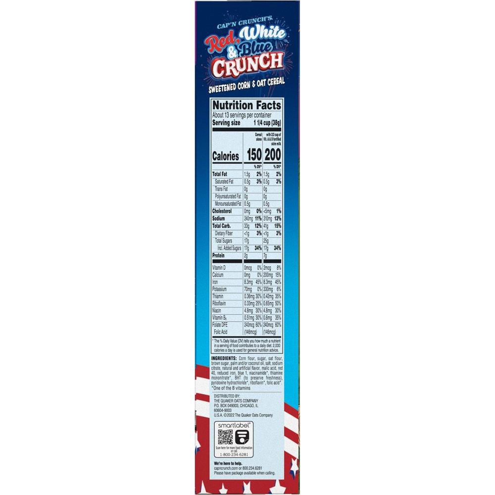 Cap&#039;N Crunch Cereal Red, White, and Blue, Family Size, 16.9 Oz