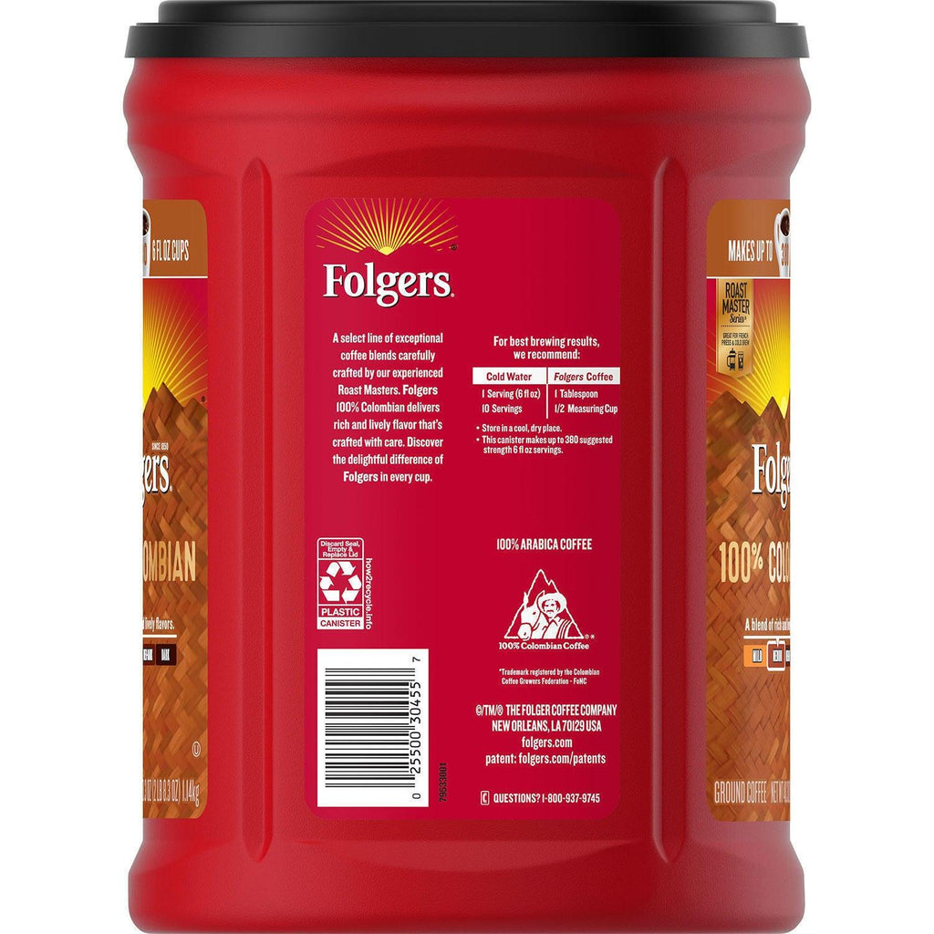 2 X Folgers 100% Colombian Ground Coffee Medium Roast Rich &amp; Lively 40.3 Oz Ea