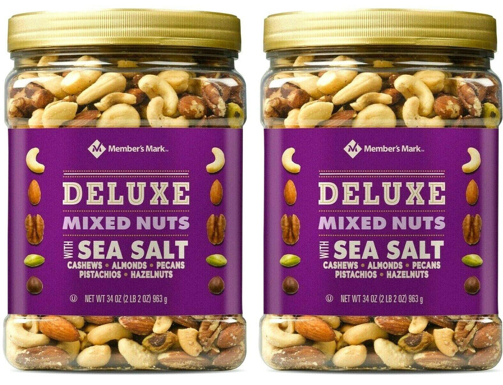 2 Packs Member&#039;S Mark Deluxe Mixed Nuts with Sea Salt 34 OZ Each Pack