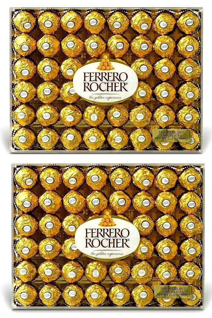 2 Packs Ferrero Rocher Fine Hazelnut Chocolates 48 Count, 21.1 Oz Each Pack