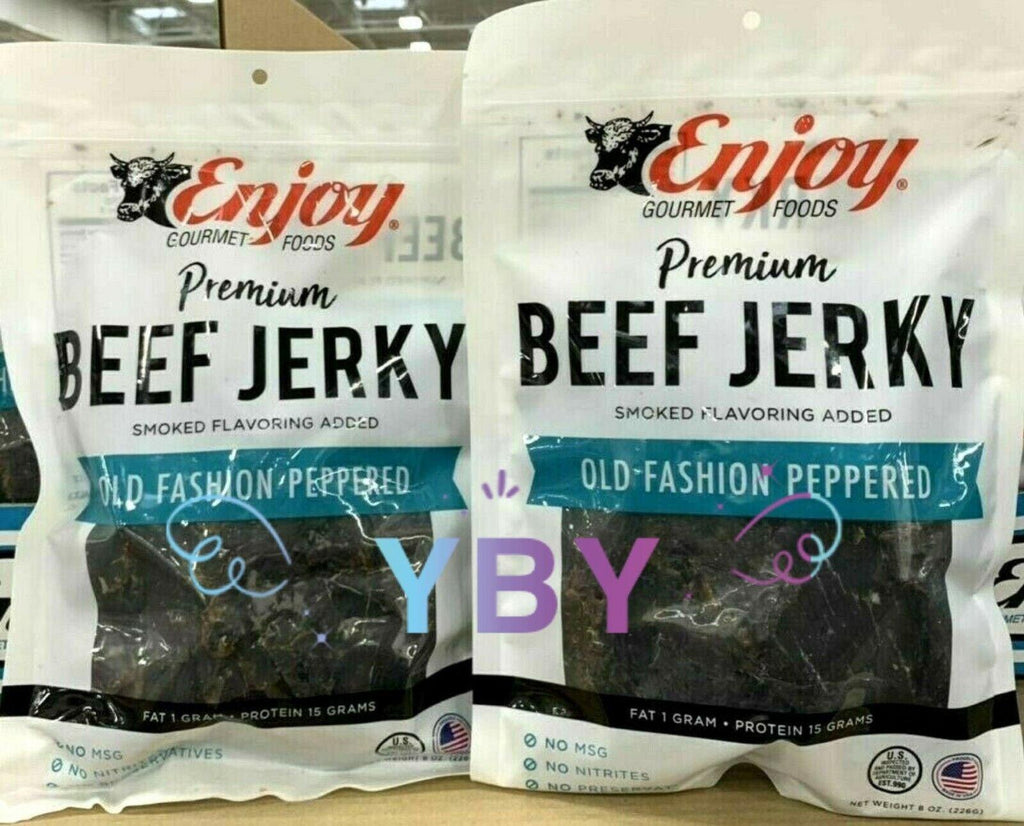 2 Packs Enjoy Old Fashion Peppered Beef Jerky 8 OZ Each Pack