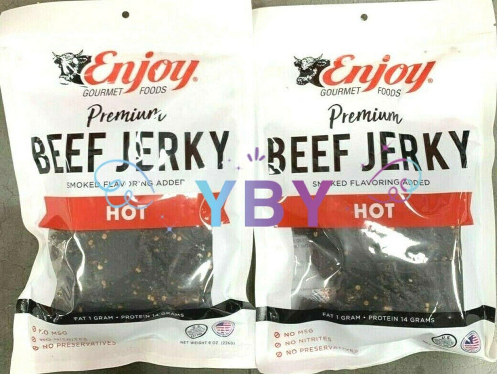 2 Packs Enjoy Premium Hot Beef Jerky 8 OZ Each Pack