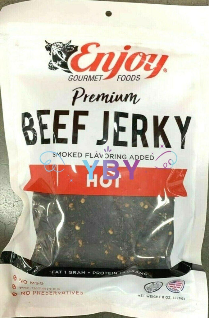 2 Packs Enjoy Premium Hot Beef Jerky 8 OZ Each Pack