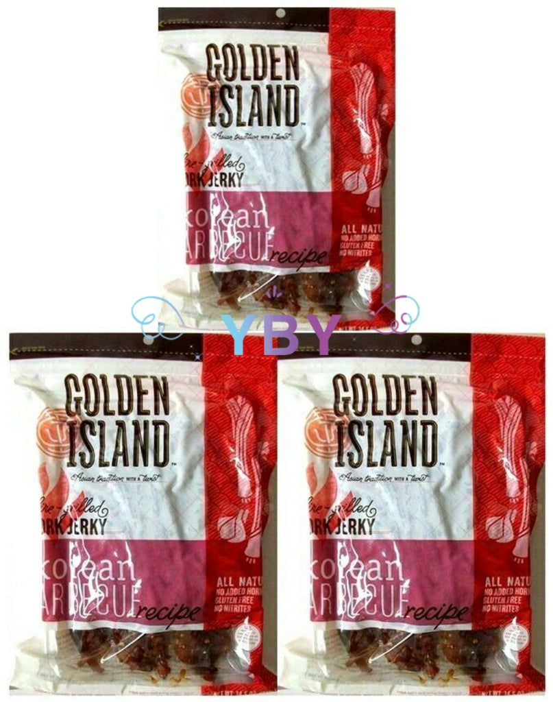 3 Packs Golden Island Korean BBQ Pork Jerky 14.5 OZ Each Pack