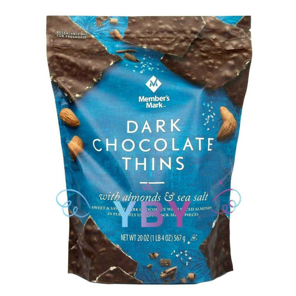 2 Packs Member&#039;S Mark Dark Chocolate Thins with Almonds and Sea Salt 20 OZ Each