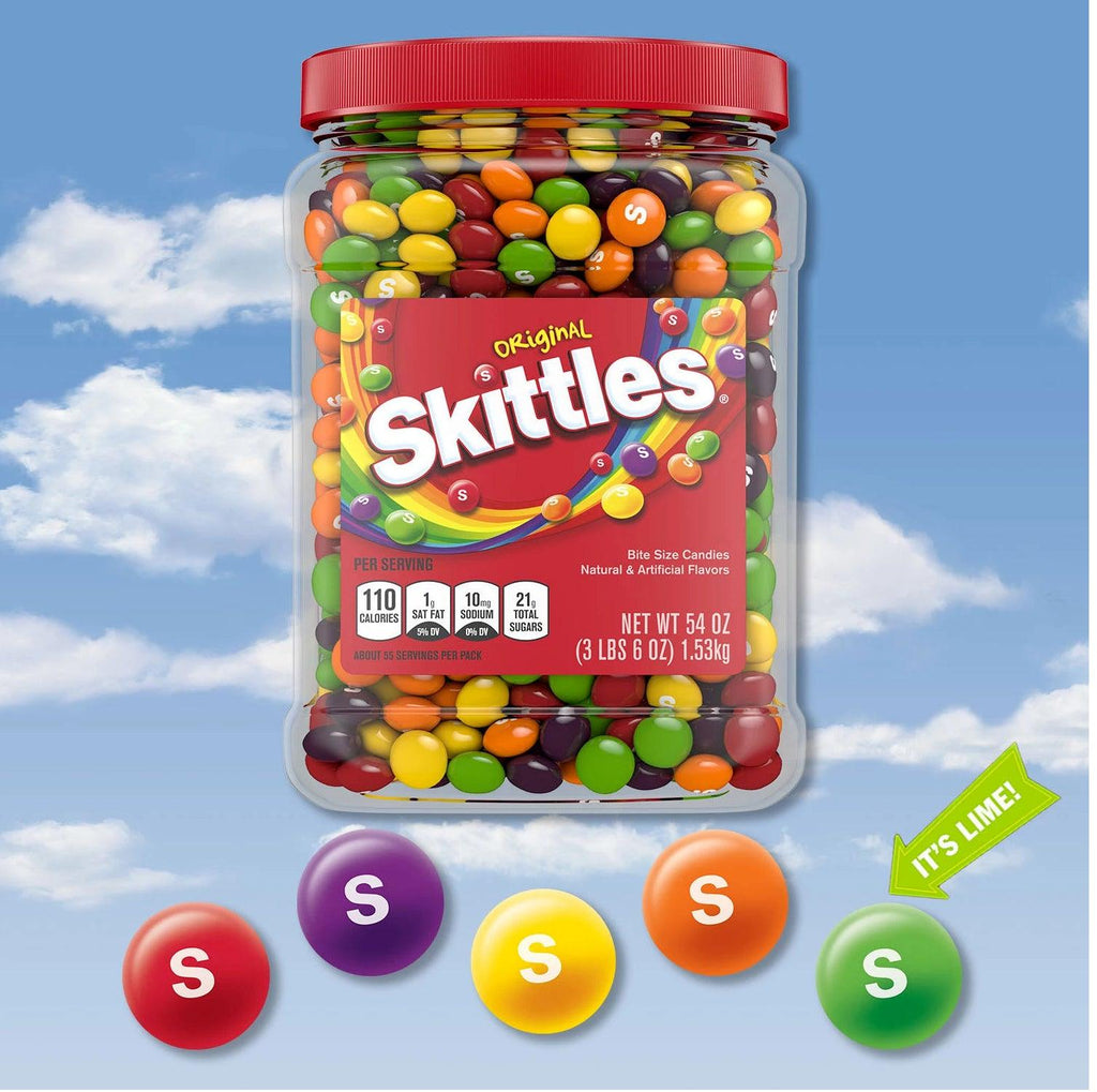 2 Jars Skittles Original Fruity Candy Jar Bite Size Candies 54 Oz Each Jar