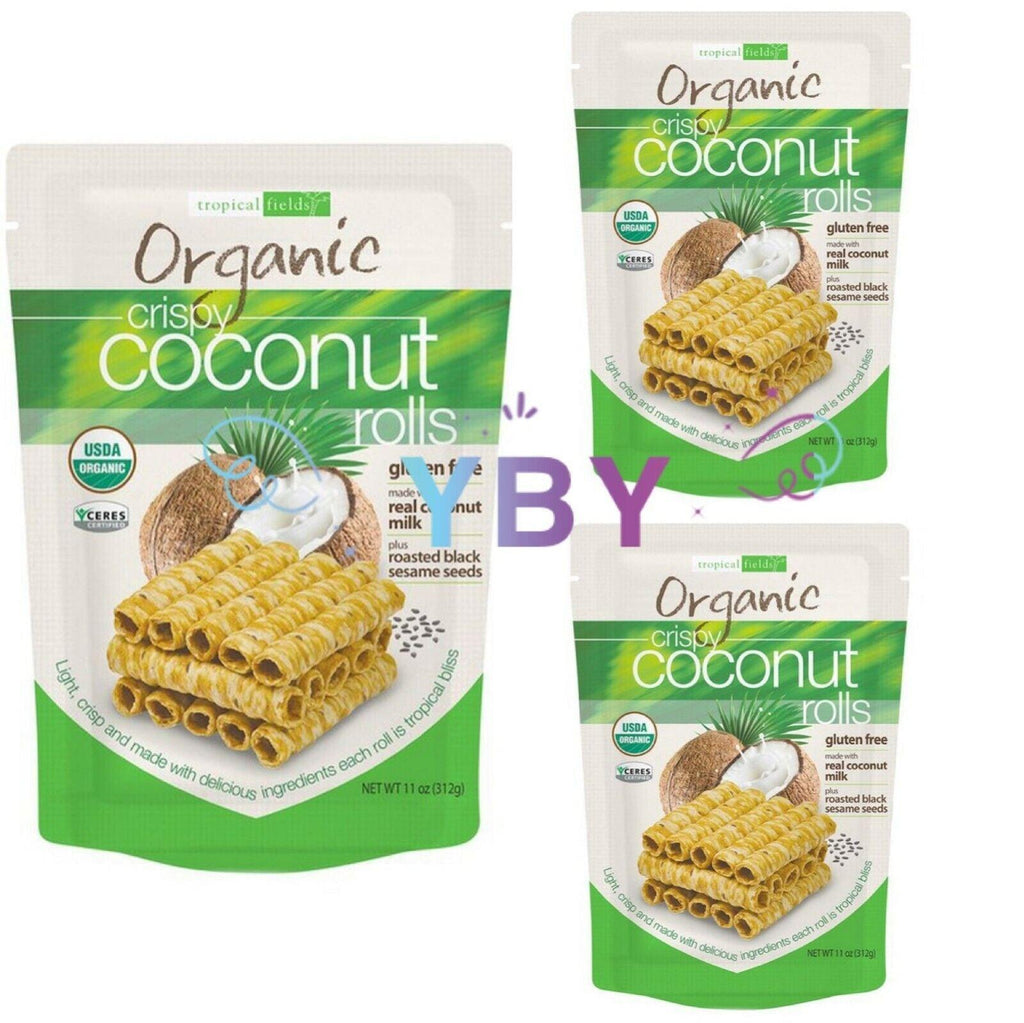 3 Packs Tropical Fields Organic Crispy Coconut Rolls 11 Oz Each Pack