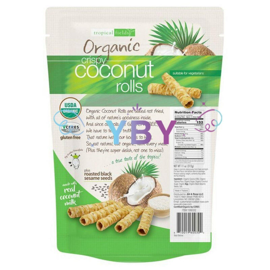 3 Packs Tropical Fields Organic Crispy Coconut Rolls 11 Oz Each Pack