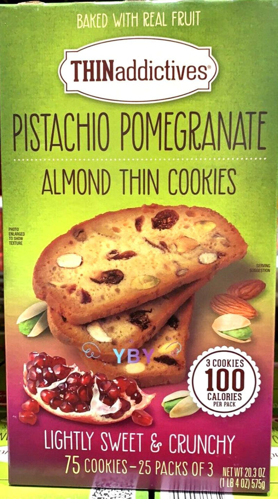 2 Packs Thinaddictives Pistachio Pomegranate Almond Thin 25 Ct 20.3 Oz Each=50Ct