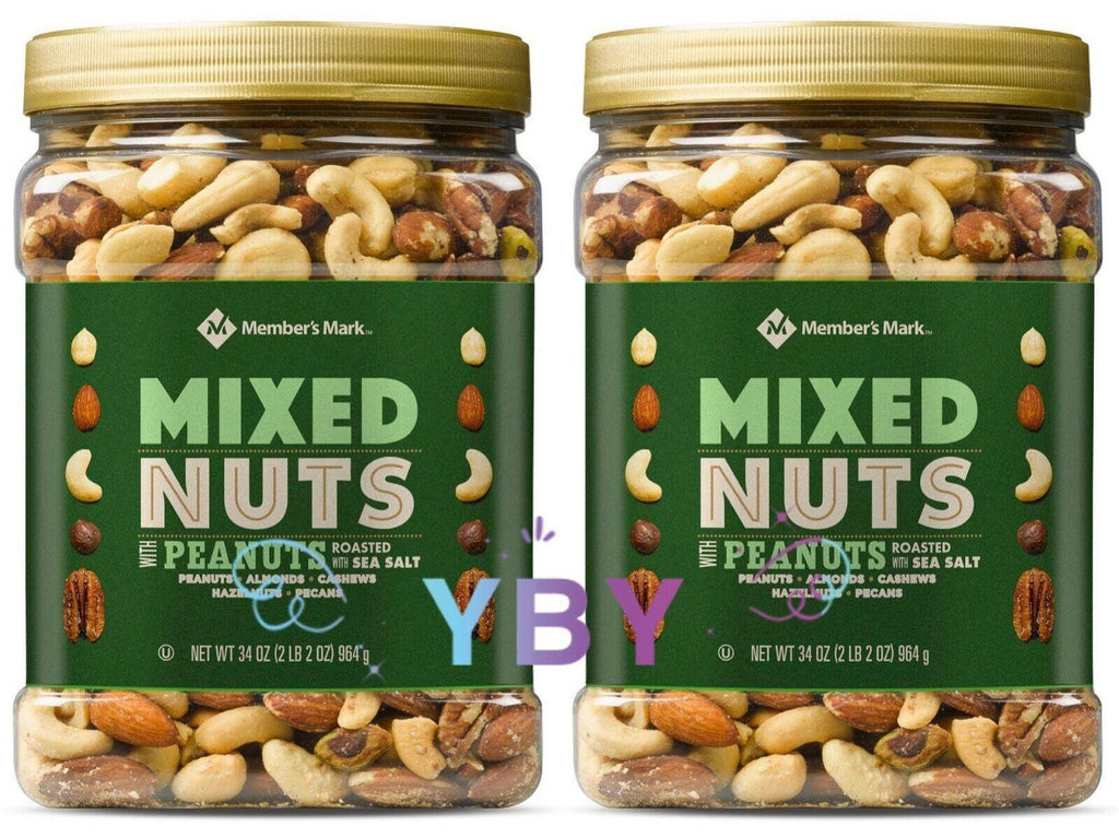 2 Packs Member&#039;S Mark Roasted and Salted Mixed Nuts with Peanuts 34 OZ Each Pack