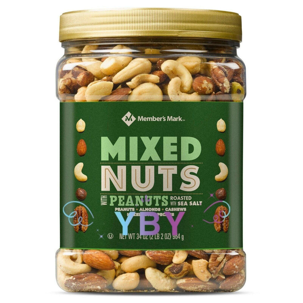 2 Packs Member&#039;S Mark Roasted and Salted Mixed Nuts with Peanuts 34 OZ Each Pack