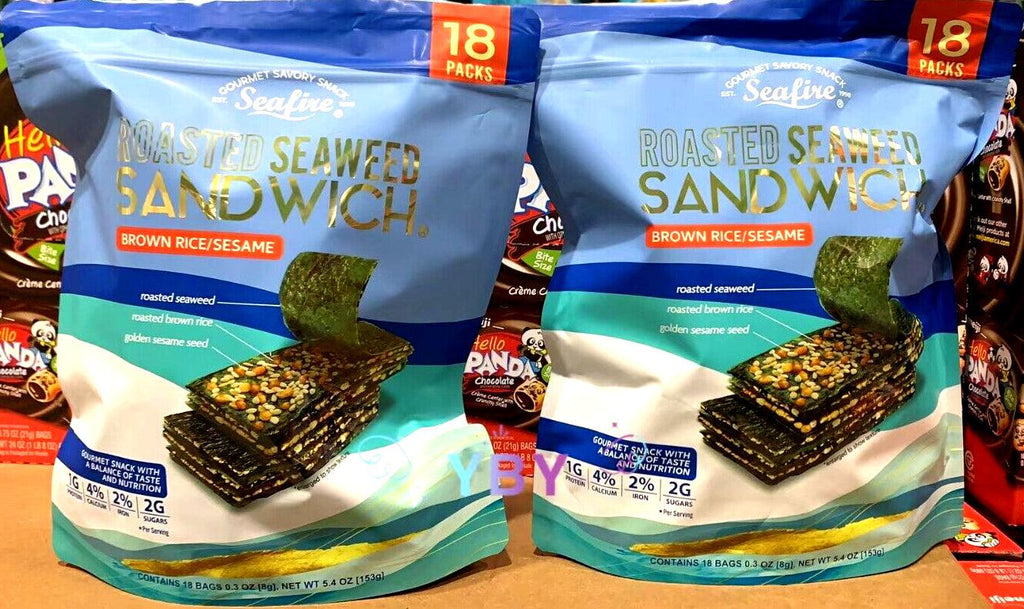 2 X Seafire Roasted Seaweed Sandwich Crisp Brown Rice Sesame 18 Bags 5.4 Oz Each