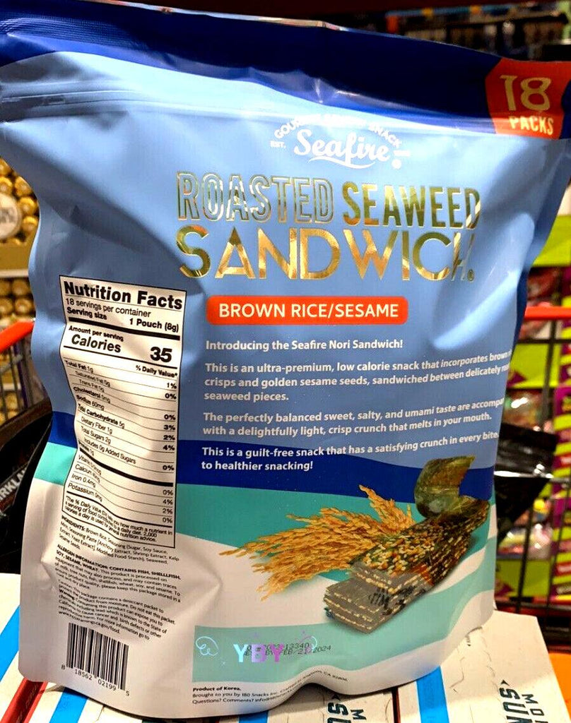 2 X Seafire Roasted Seaweed Sandwich Crisp Brown Rice Sesame 18 Bags 5.4 Oz Each