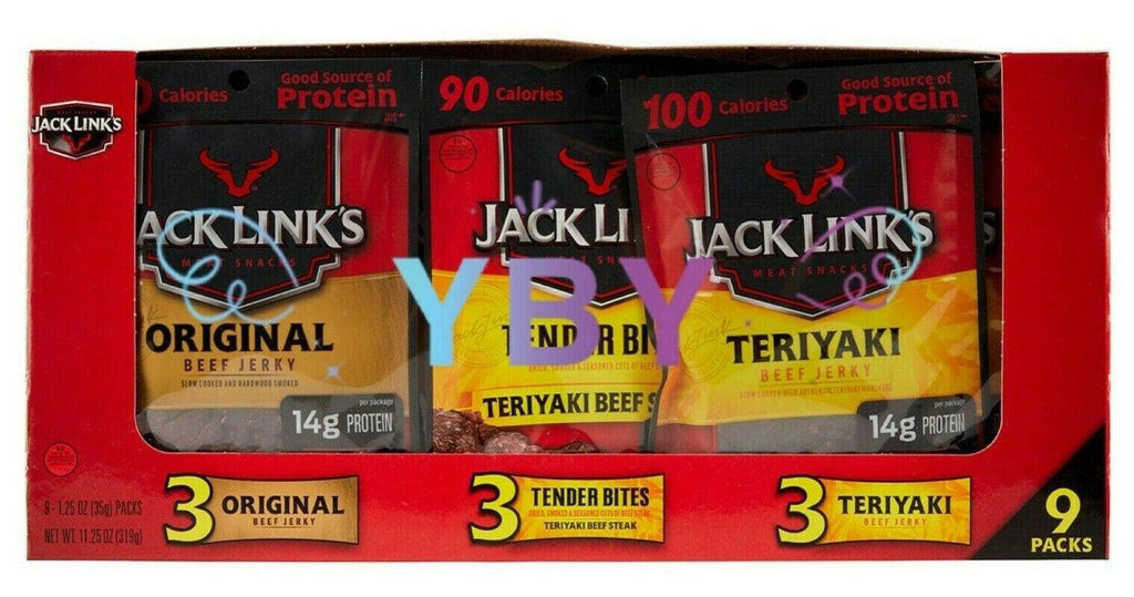 2 X Jack Links Variety 9 Pack Teriyaki Original Tender Bites Beef Jerky = 18 Ct