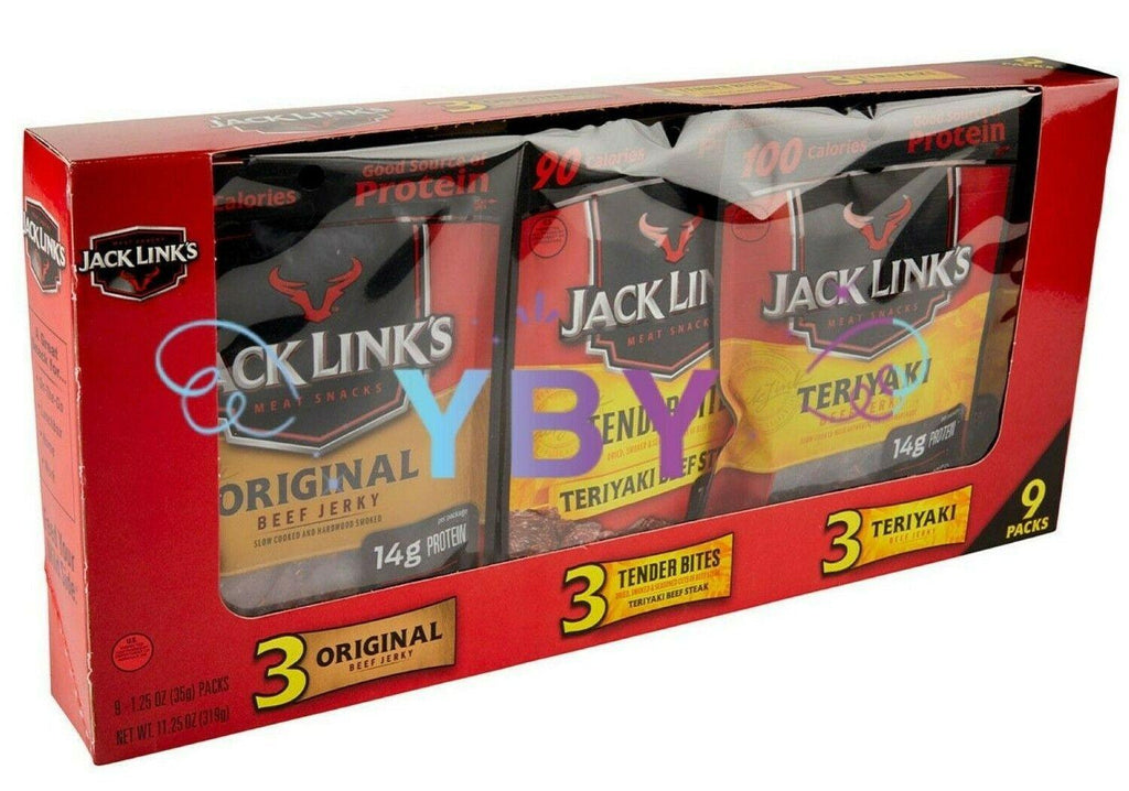 2 X Jack Links Variety 9 Pack Teriyaki Original Tender Bites Beef Jerky = 18 Ct