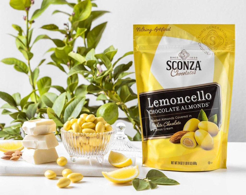 3 Packs Sconza Lemoncello Lemon Cream &amp; White Chocolate Almonds 24Oz Each=4.5 Lb