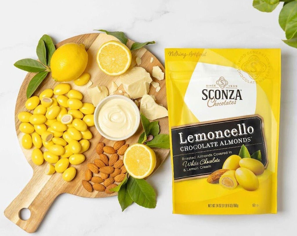 3 Packs Sconza Lemoncello Lemon Cream &amp; White Chocolate Almonds 24Oz Each=4.5 Lb